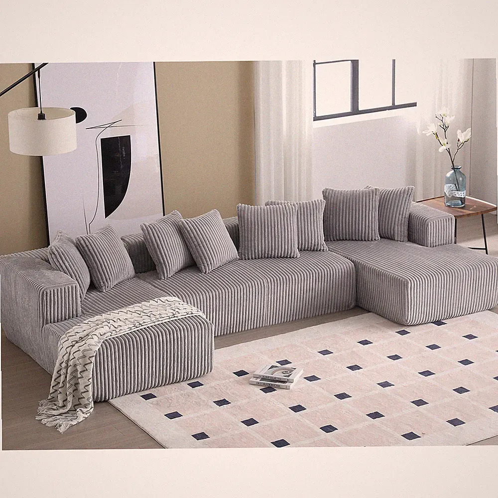 133.45'' Modular Sectional Couch, U-shaped sofa , Chaise Lounge, Striped fabric