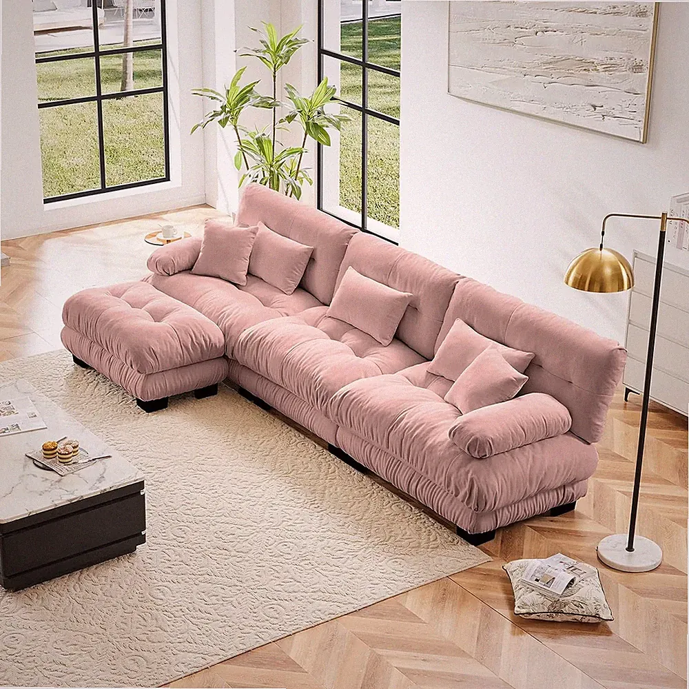 133.8" Deep Seat Modular Sofa Set, Chenille Fabric Large Sectional Couches for L