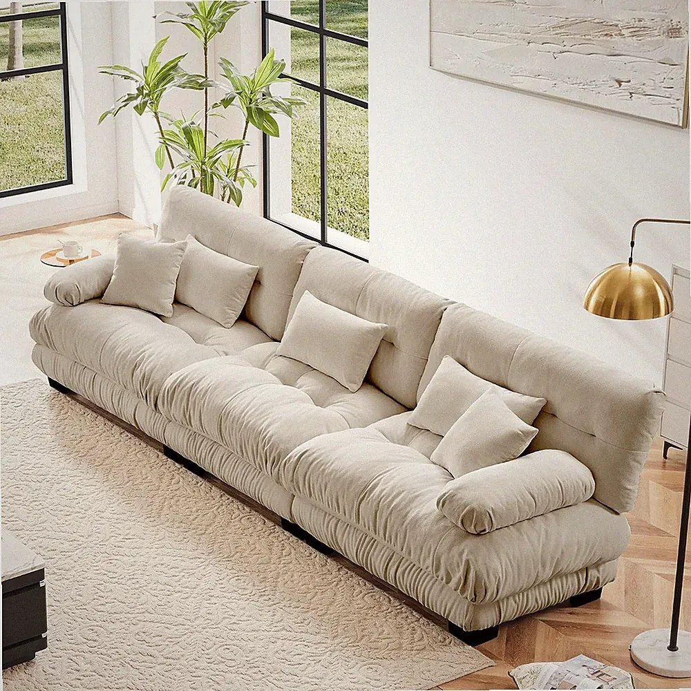 133.8-Inch Oversized Cloud Sofa Tufted Modular Sofa Couch with 5 Toss Pillows an