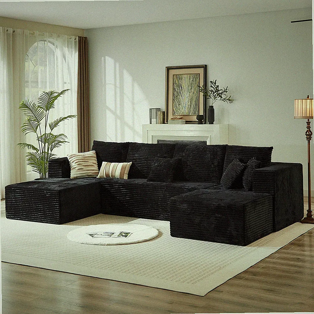 133.86" Cloud Modular Sectional Sofa with 1 Ottoman,Modern Upholstered Couches