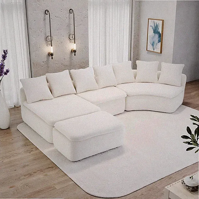 133-Inch Modular U-Shaped Sectional Sofa with Removable Recliner White