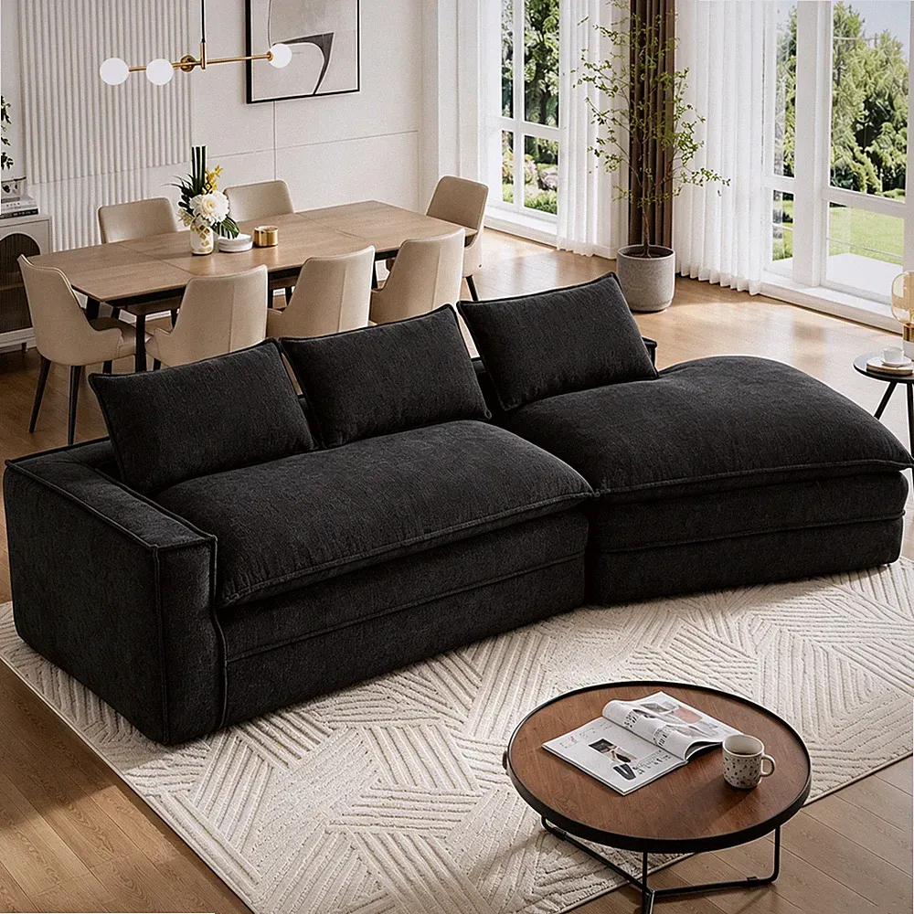133" Modern Linen Chenille Sofa Black Couch Living Room for Living Room