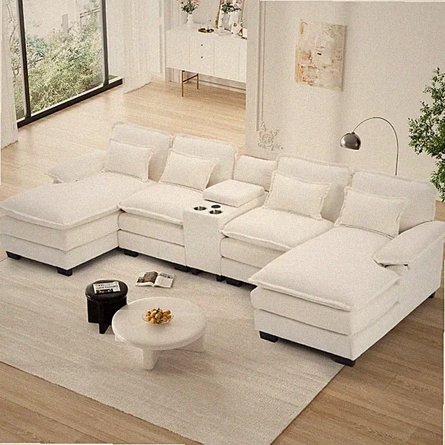 133" Modern U Shaped Cloud Sectional Sofa Couch with Fluffy Double Chaise Lounge