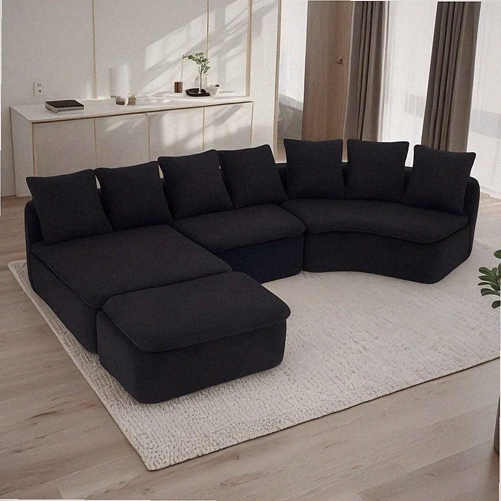 133'' Modular U-Shaped Sectional Compression Sofa with Removable Recliner Modul