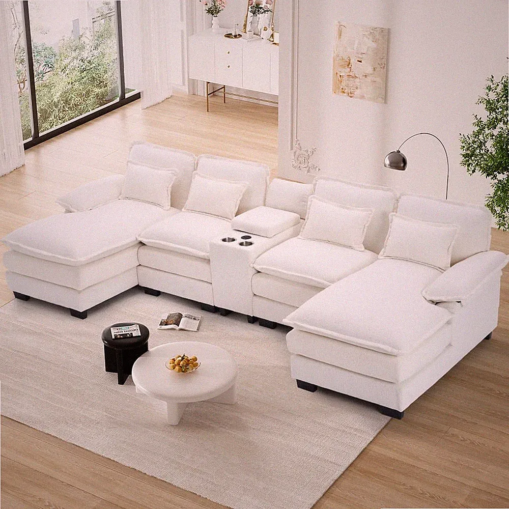 133" U Shaped Cloud Sectional Sofa Extra Deep with Fluffy Double Chaise Lounge