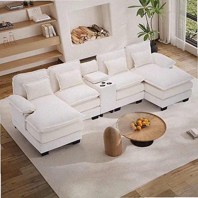 133" U-Shaped Modular Sectional Sofa Deep Seat with Central Console USB Port