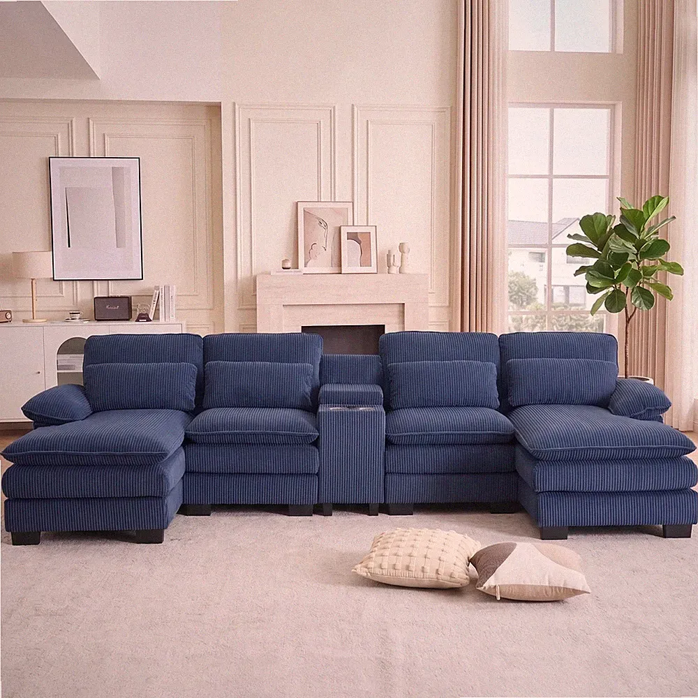 133" U-Shaped Sectional Cloud Couch, 4-Seater Sofa with Storage Console & USB
