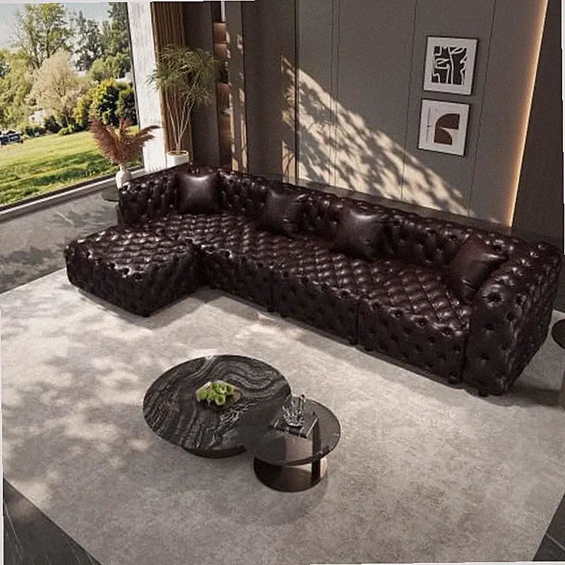 134.4" Faux Leather Modular Sectional Sofa for Living Room, Modern Comfy Sofa wi