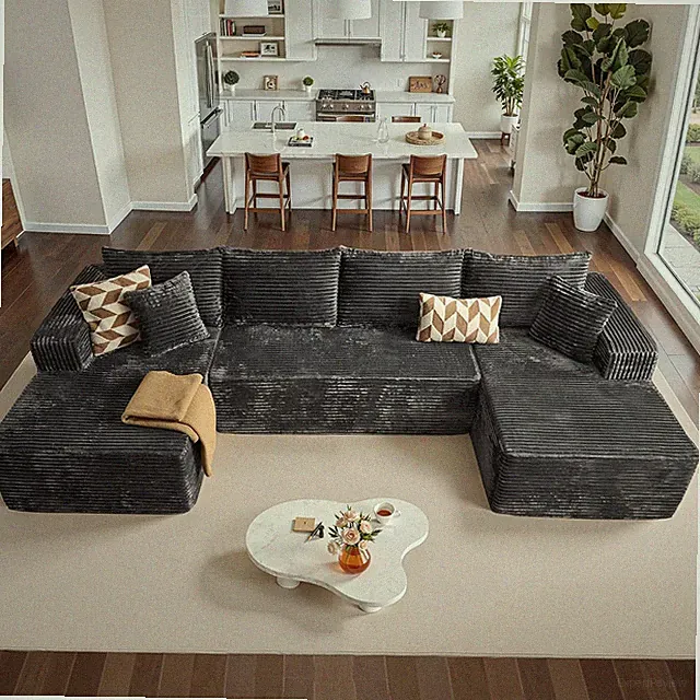 134" Boneless Cloud Couch, Moudular Sectional Sofa with Deep Seat, No Assembly R