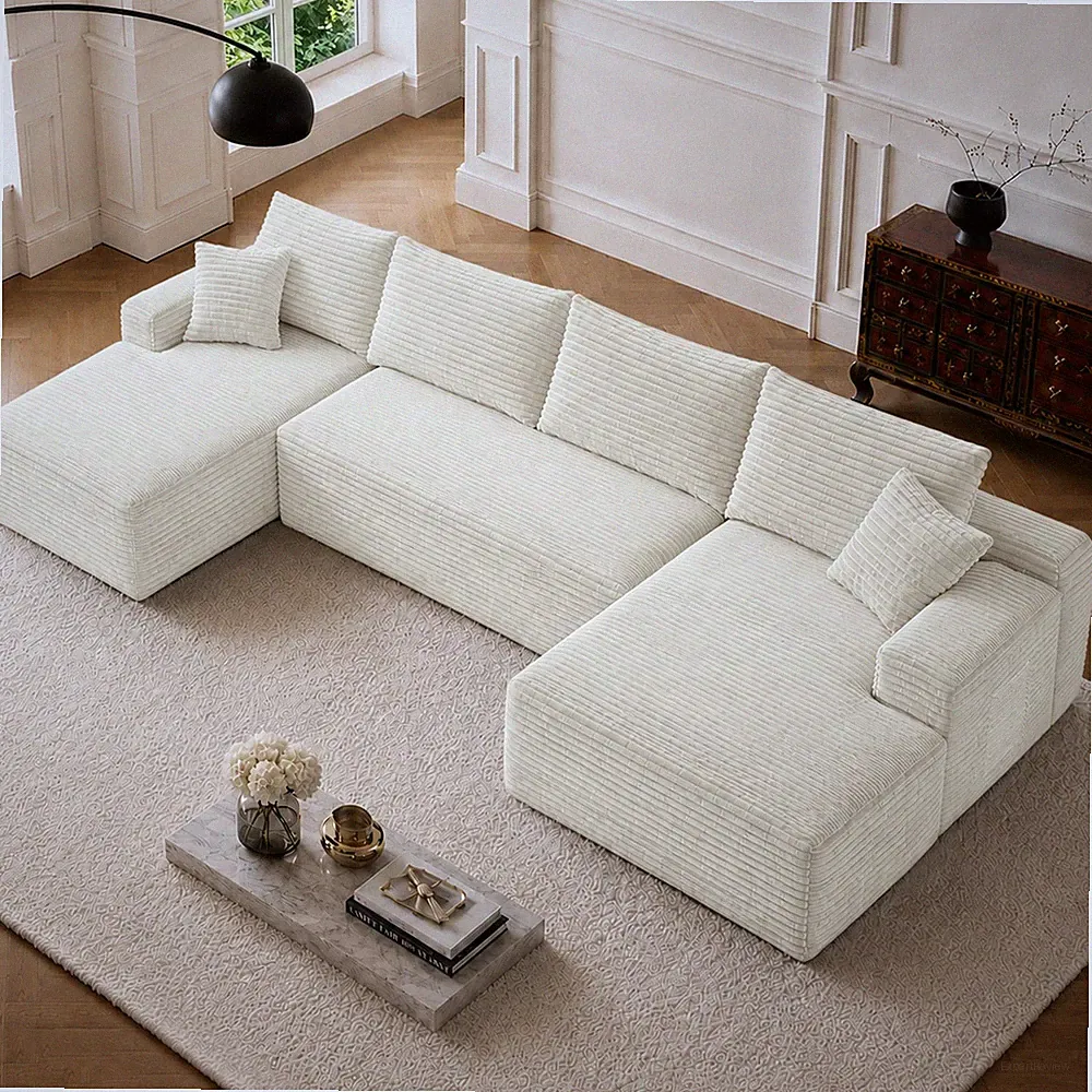 134" Cloud Sectional Sofa with U-Shape Chaise and Side Pockets , Modern Modula