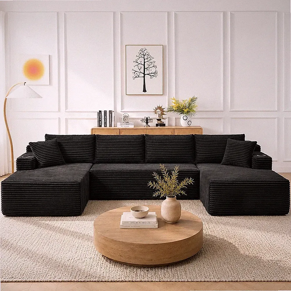 134 Inch Black U Shaped Oversized Large Sectional Sofa Couch for Sale Online