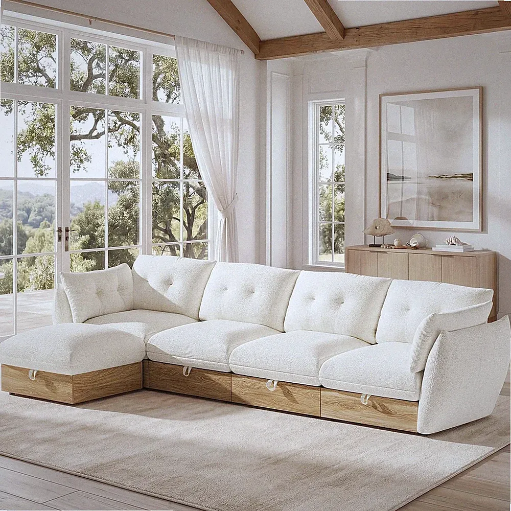 134" L Shaped Cloud Couch Sectional Modular Sofa with Storage, Modular Deep Seat