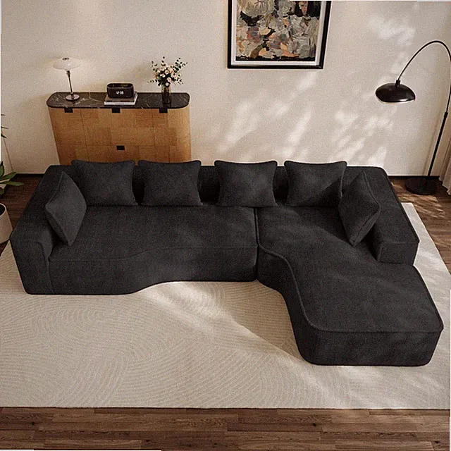 134" Modern Chenille Oversized L-Shaped Sectional Boneless Sofa w/ Chaise Lounge