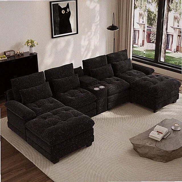 134" Oversized Modular Sectional Sofa Chenille Deep Seat Couch with Console