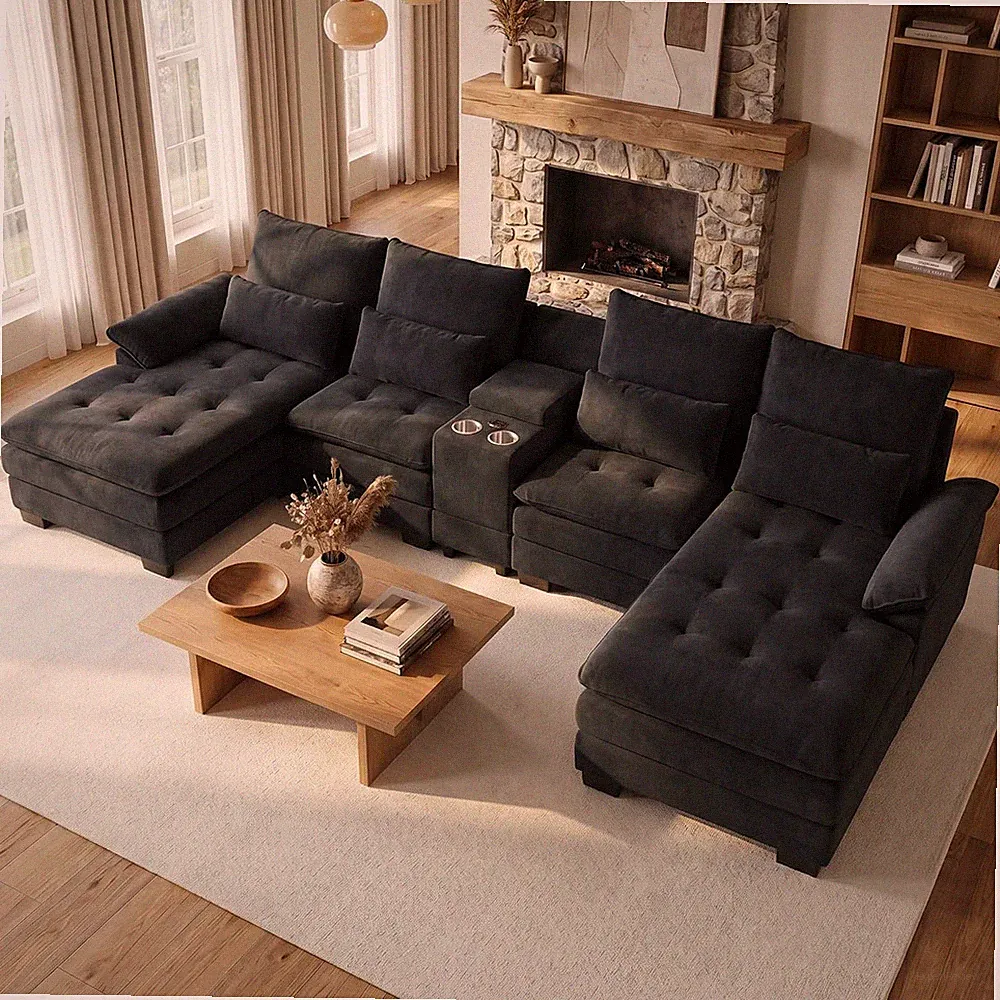 134" Oversized U-Shaped Sectional Couches for Living Room, Black