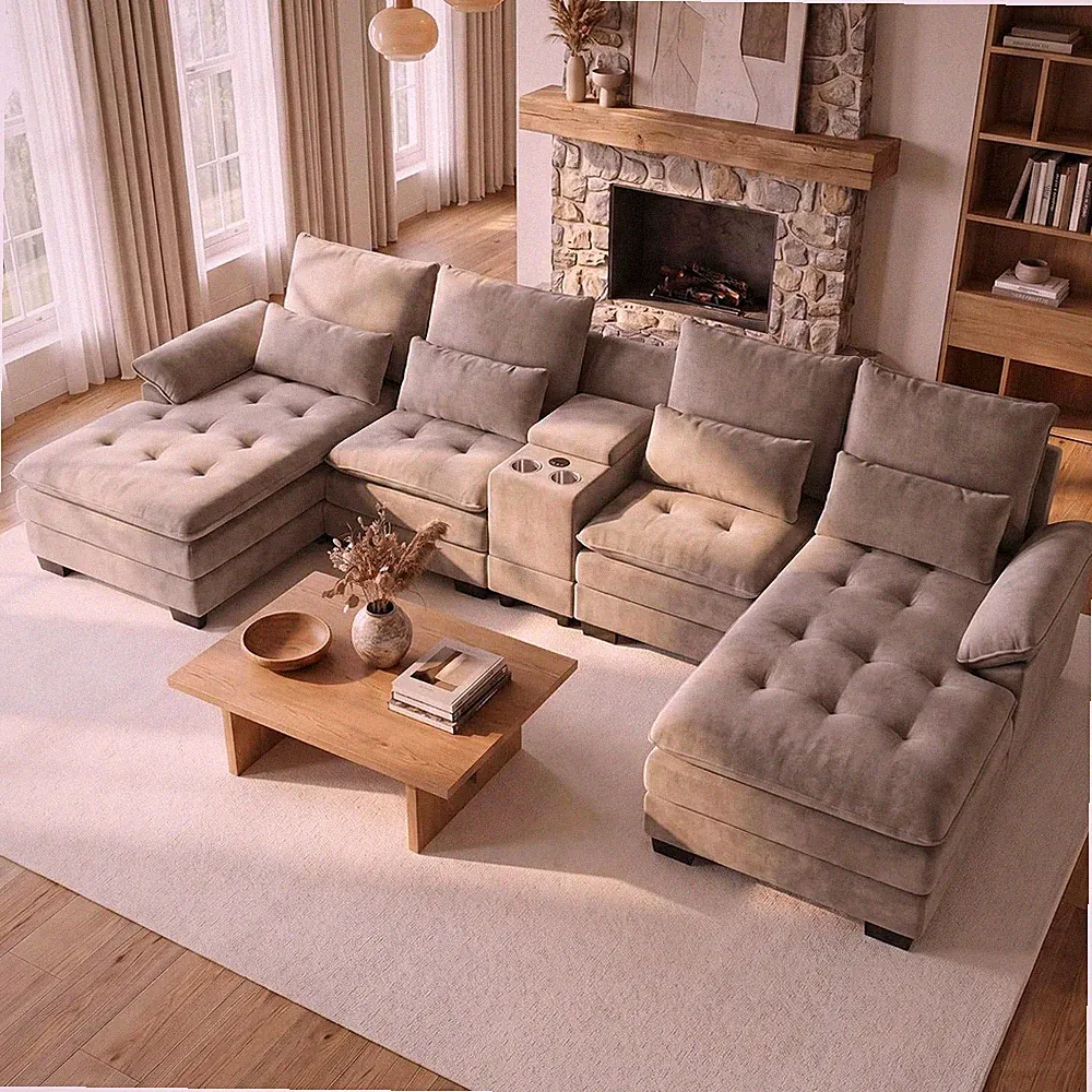 134" Oversized U-Shaped Sectional Couches for Living Room, Camel