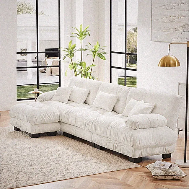 134" Sectional Sofa Oversized Modular Chenille L-Shaped Couch w/ Chaise Ottoman