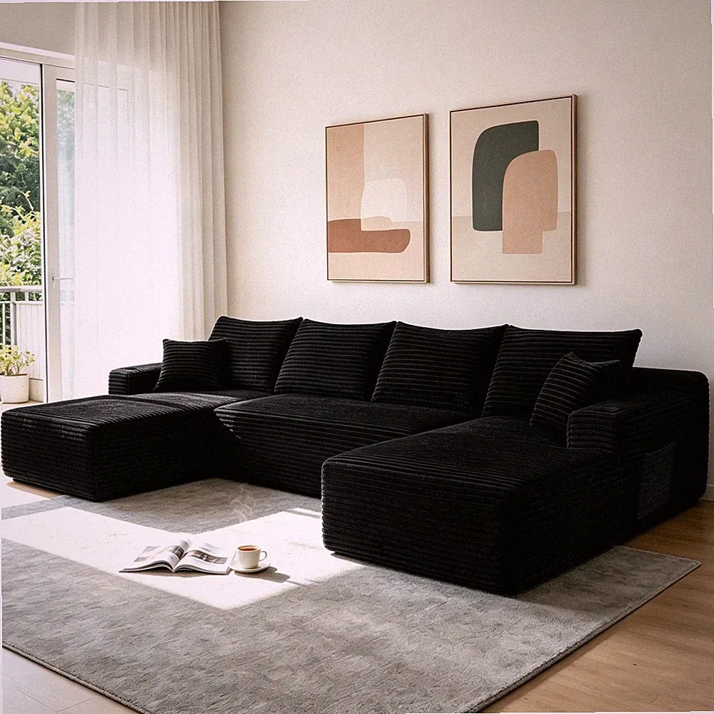 134" U-Shape Sectional Sofa Couch 5 Seater Chaise Cup Holder for Living Room