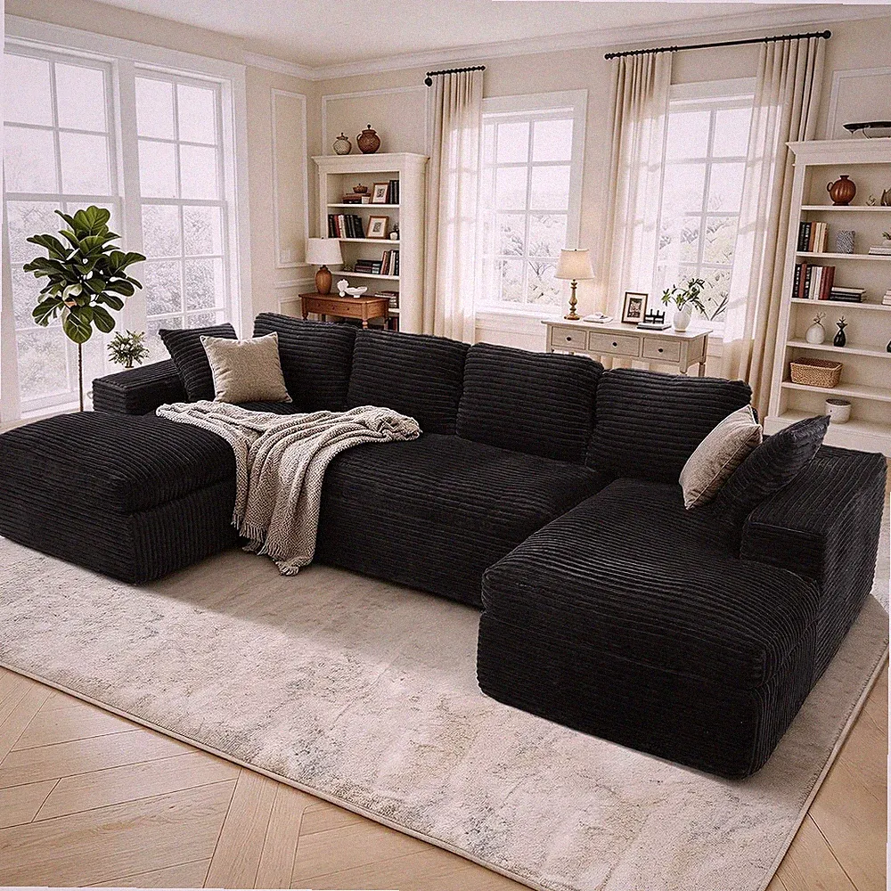 134" U Shaped Modular Sectional Sofa, Oversized Boneless Couches for Living Room