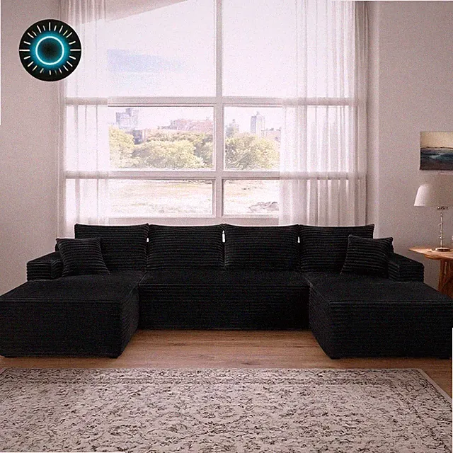 134" U-Shaped Modular Sofa with Cup Holders & Pockets - No Assembly Black NEW
