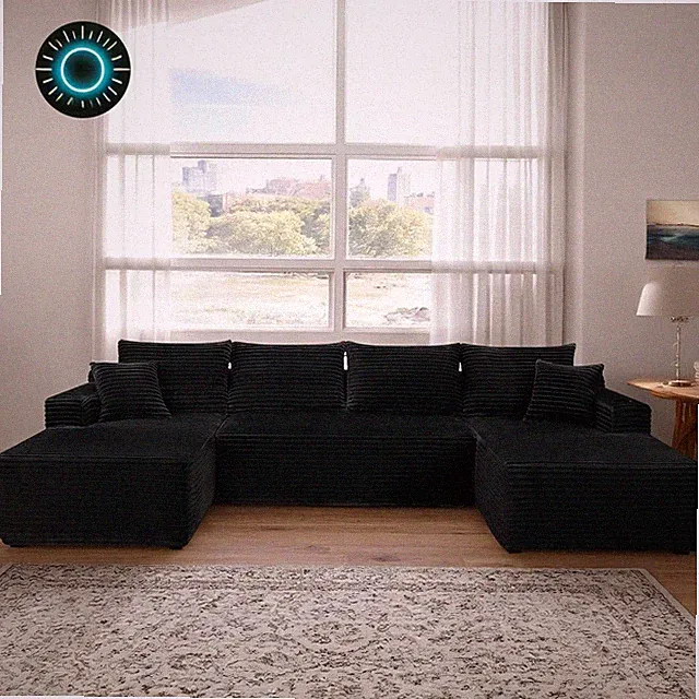 134" U-Shaped Modular Sofa with Cup Holders & Pockets - No Assembly Black USA