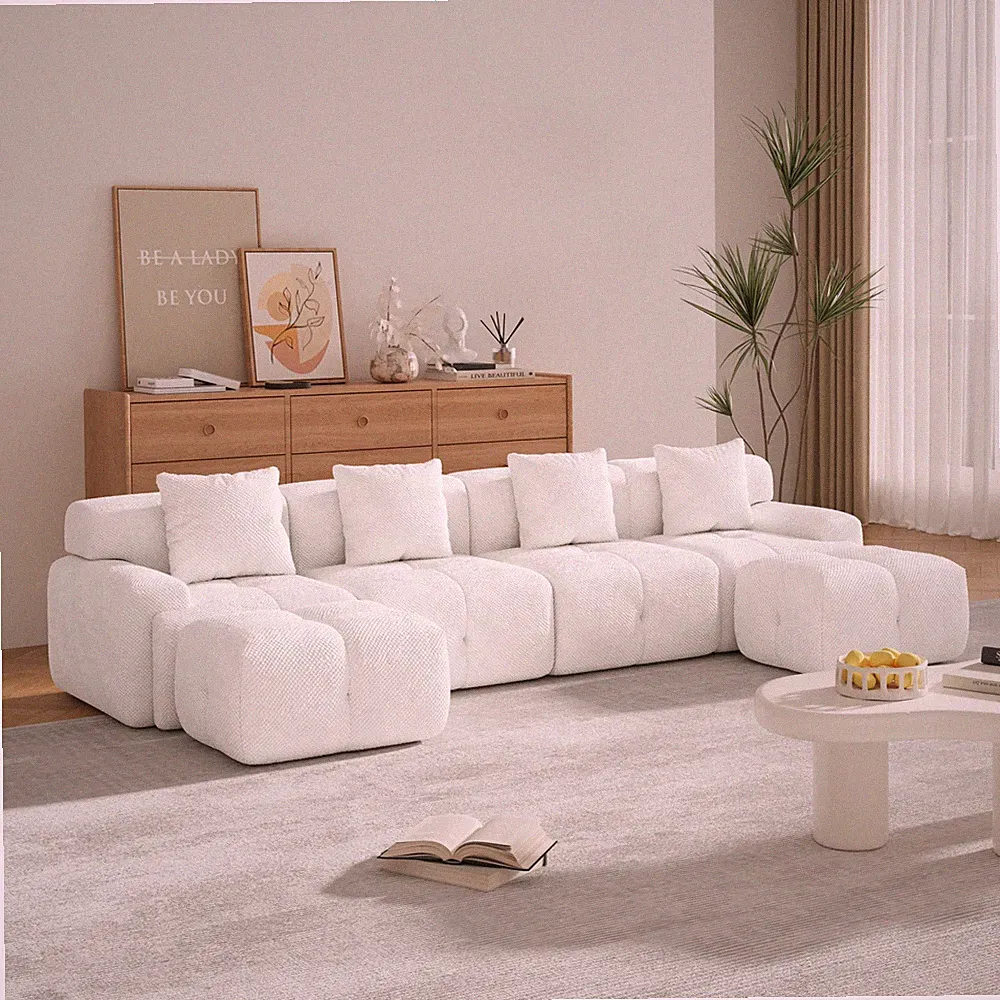 135.4" 6-Piece U-Shaped Modular Sectional Sofa Bed with 2 Ottomans, Ivory