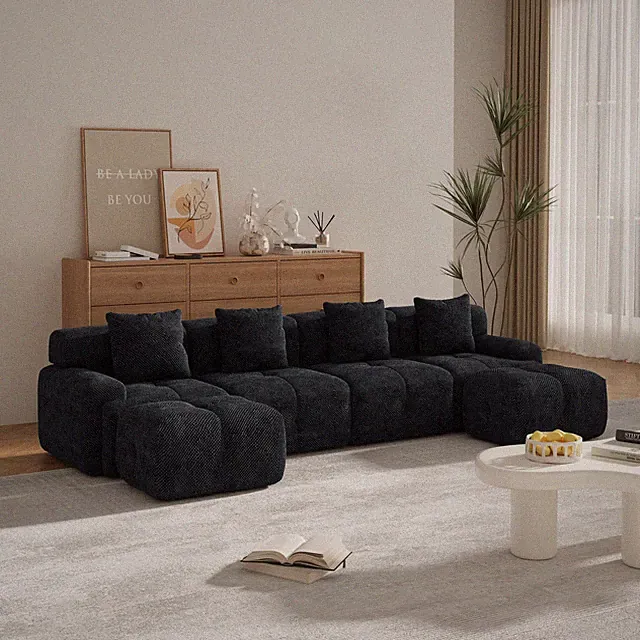 135.4" 6-Piece U-Shaped Sleeper Modular Sectional Sofa Bed Chaise Oversized 4-Se