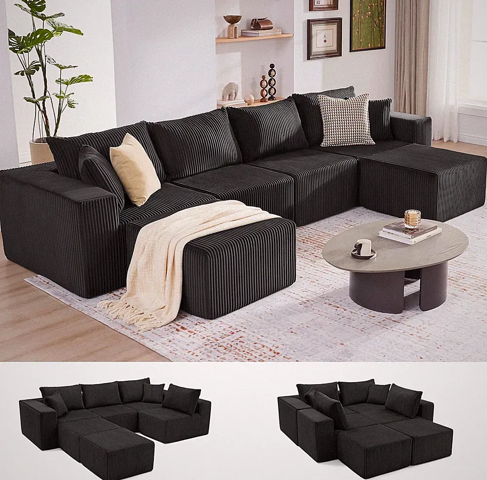 135.4" Cloud Couch Sectional, Modular Sectional Sofa with Deep Seat, Plush Cordu