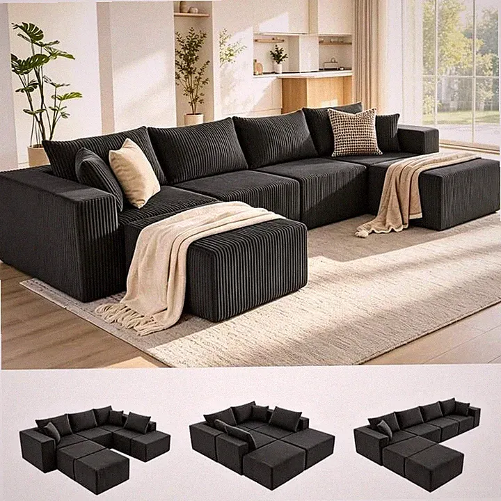 135.4" Cloud Couch U Shaped Sectional Sofa Deep for Seat Plush Corduroy 6 for Se