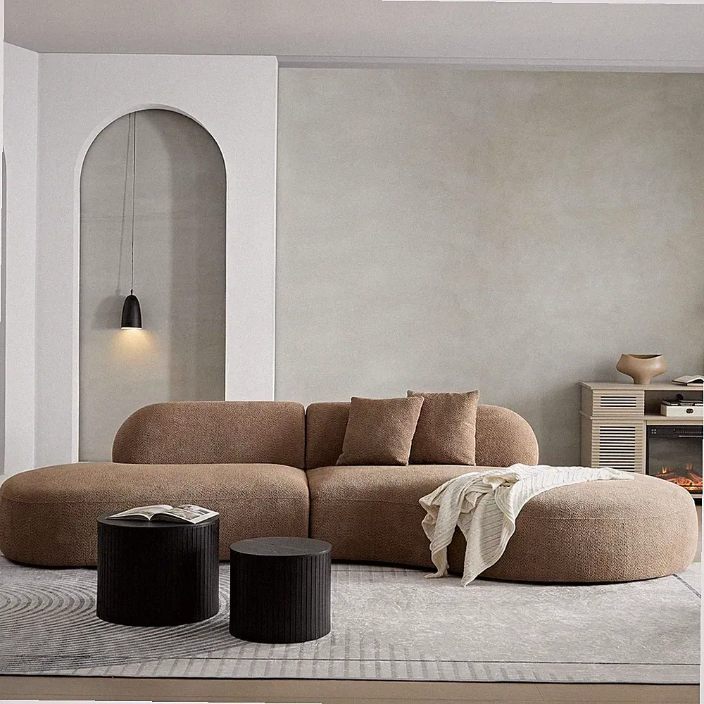 135.4" Curved Sectional Sofa Couch, Oversized Modern Boucle Fabric Upholstered C