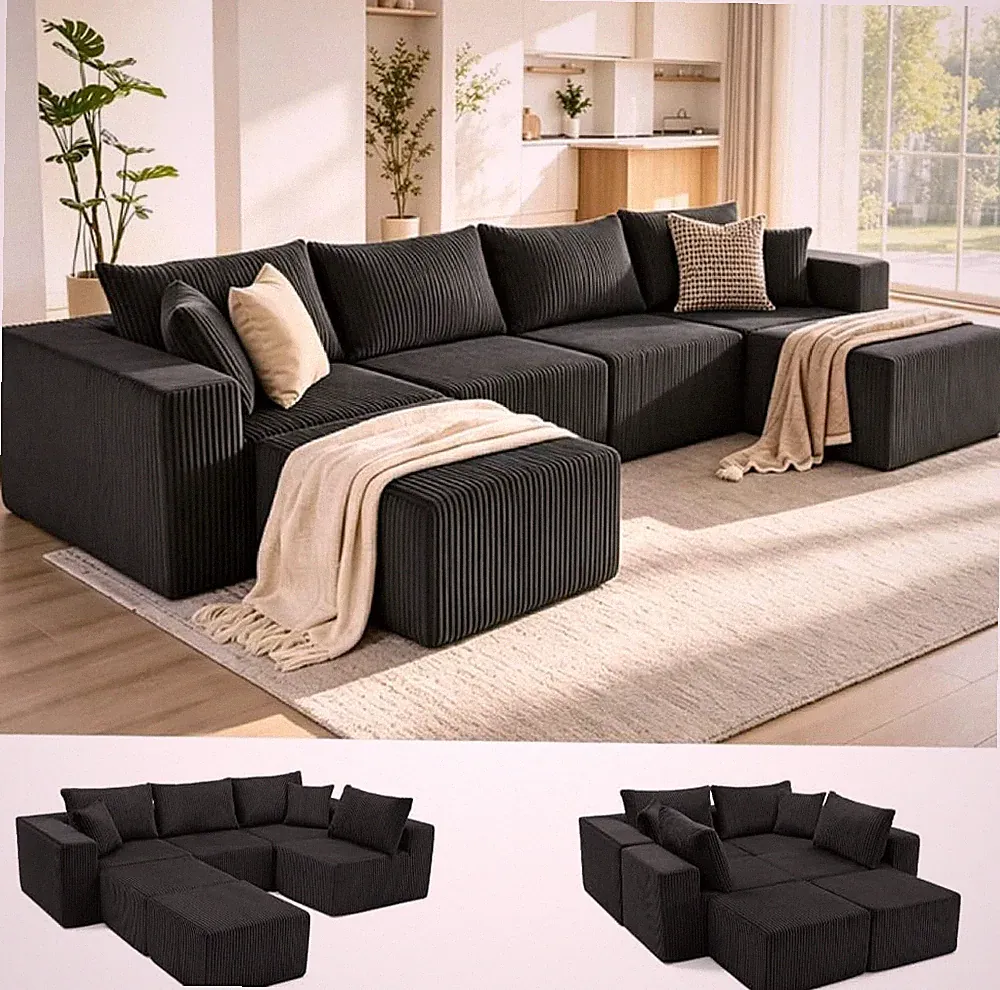 135.4" Modular Boneless Couch, Sectional Couches for Living Room, Black