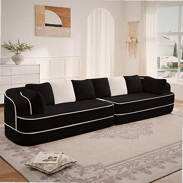 135" 4-Seat Teddy Fabric No Assembly 32D High Density sponge Boneless Sofa Flu