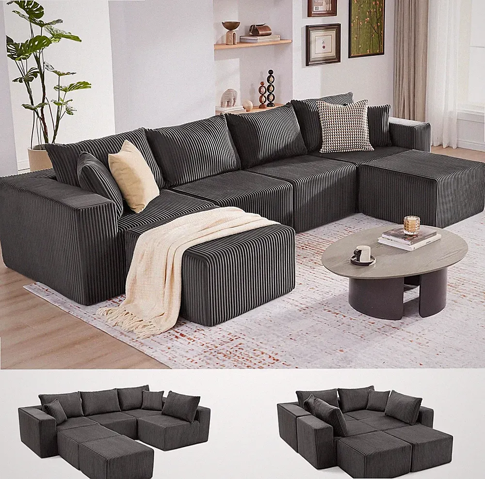 135.4" Sectional Couch for Living Room, U Shaped Boneless Couch, Darkgray