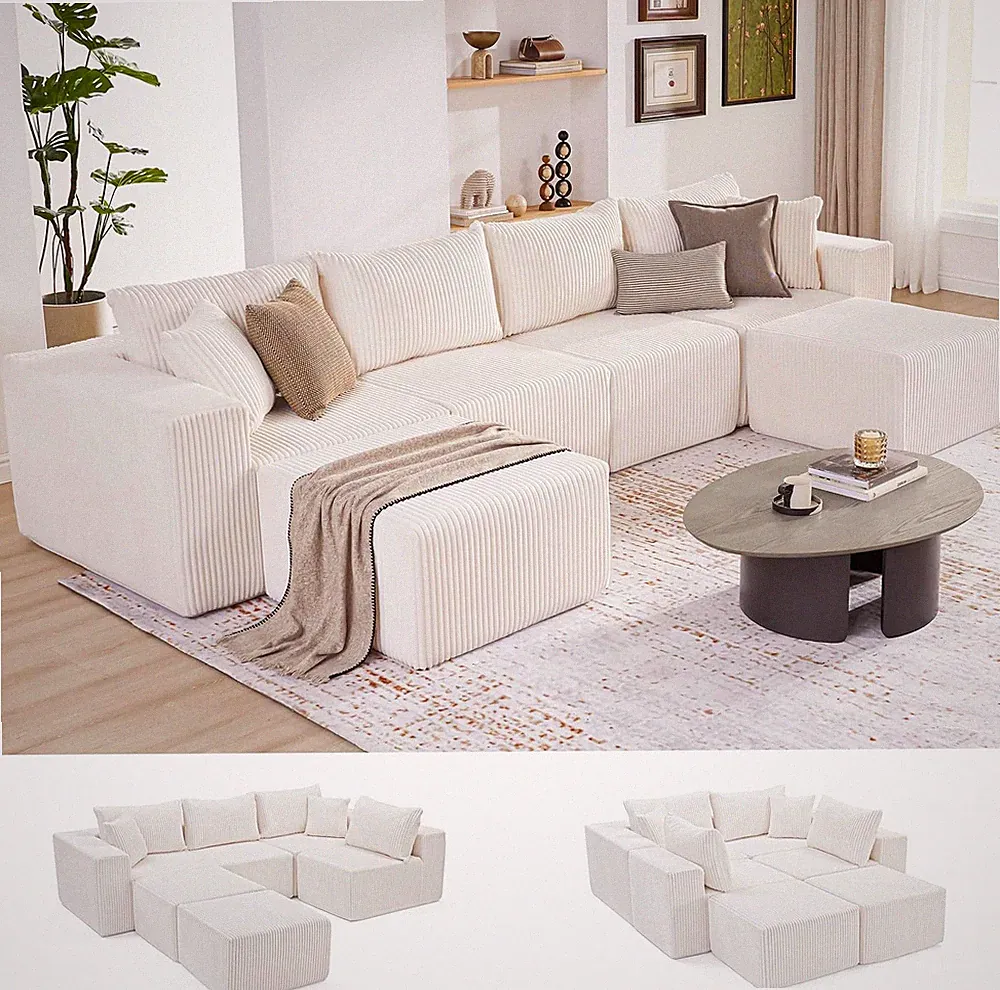 135.4" Sectional Couches for Living Room, U Shaped Boneless Couch, Beige