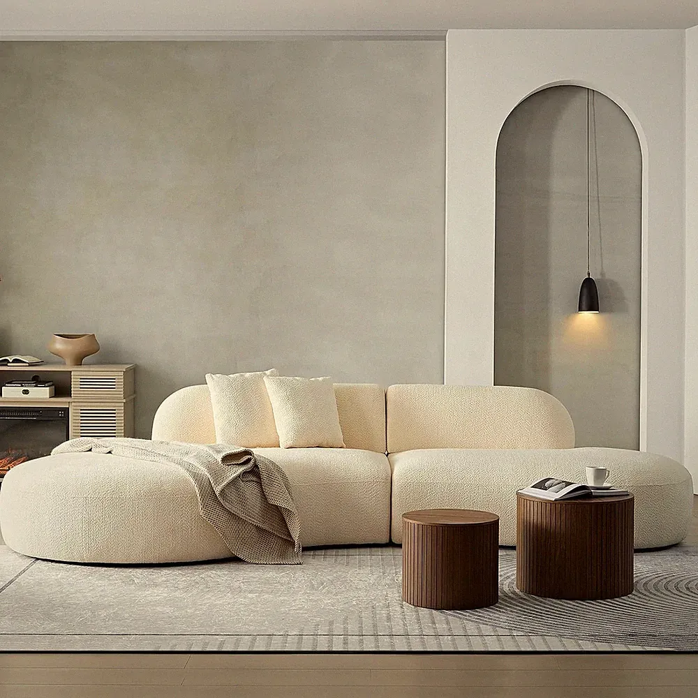 135.4" Sectional Curved Sofa Couch, Modern Boucle Sofas Fabric Upholstered with