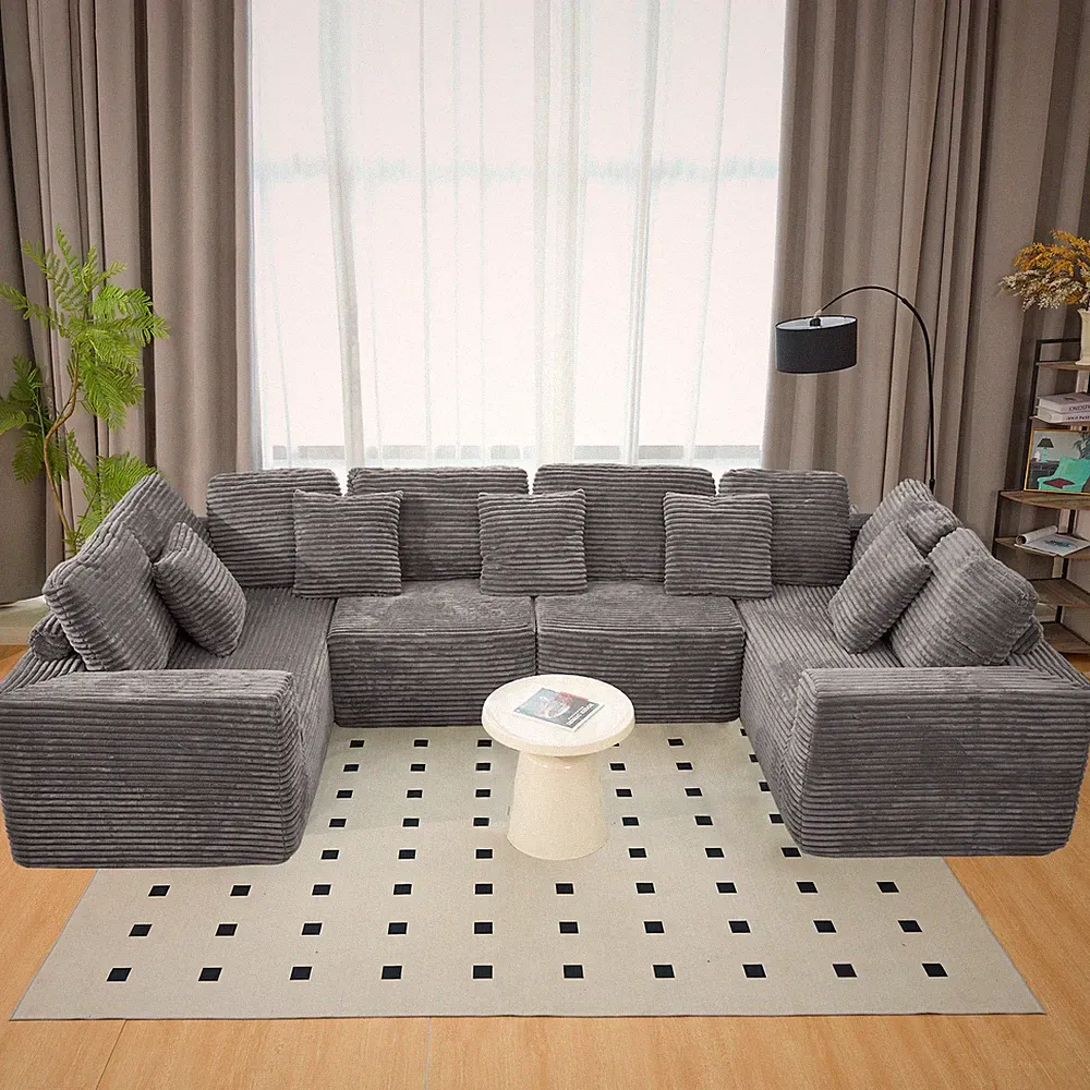 135.5-inch Modular U-Shaped Sectional Sofa, 6-Seater Chaise Lounge with Reversib