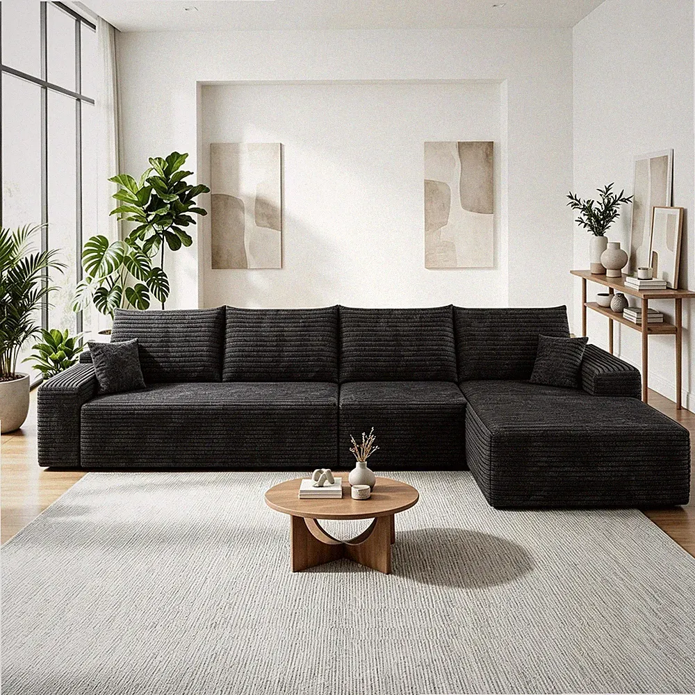 135" Boneless Couch Cloud Sectional L Shaped Sofa Right Chaise for Living Room