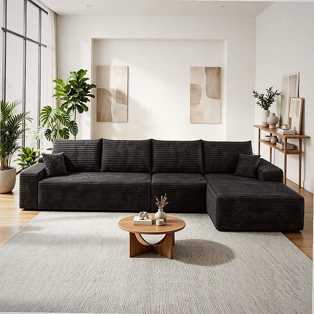 135" Boneless Couch Cloud Sectional L Shaped Sofa Right Chaise for Living Room