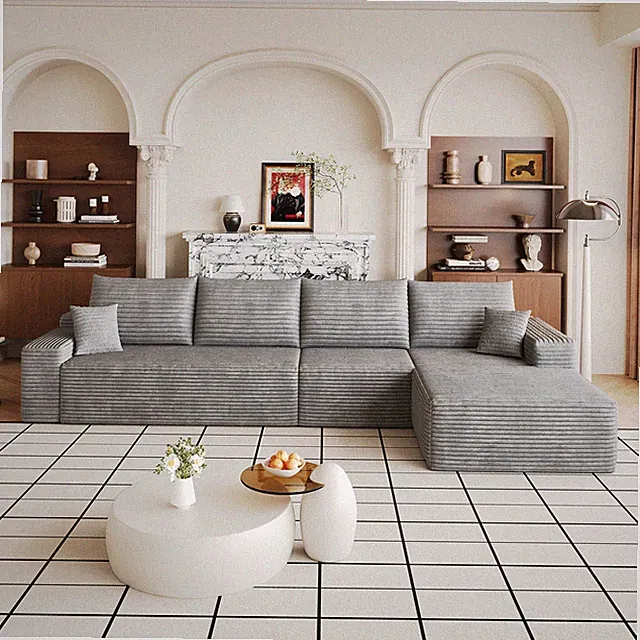 135" Boneless Couch Cloud Sectional L Shaped Sofa with Right/Left Chaise Grey
