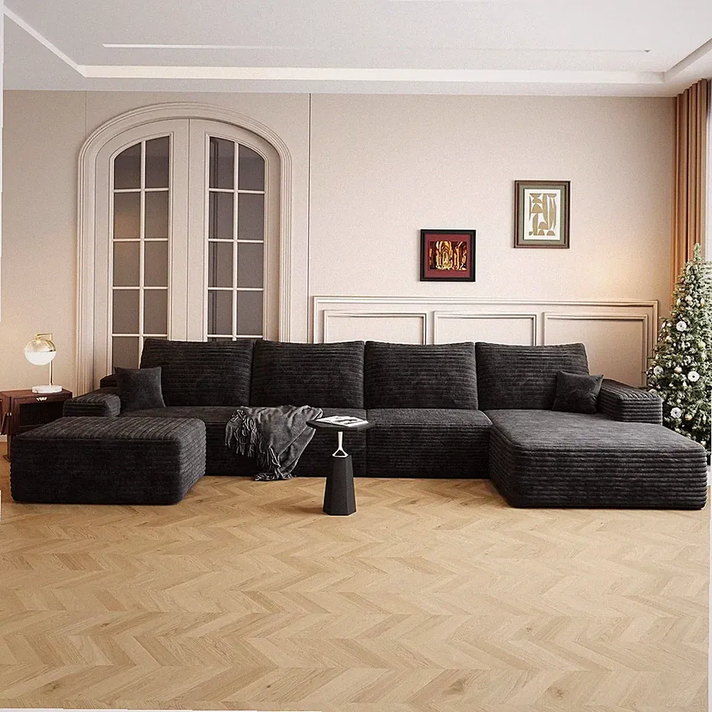 135" Oversized U Shaped Modular Sectional Sofa Corduroy Deep Seat Couch