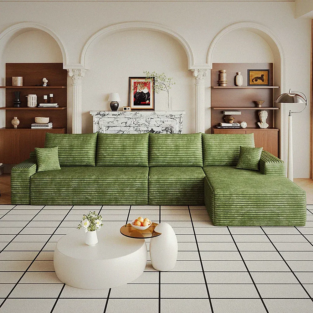 135" Cloud Sectional Couch w/L-Shape Chaise,Modern Modular Sofa w/Deep Sea