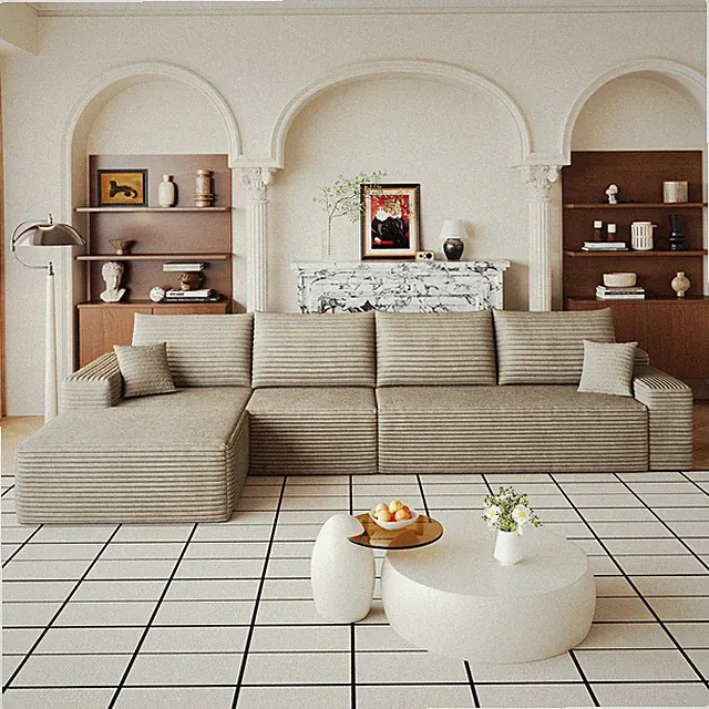 135" Cloud Sectional Couch w/L-Shape Chaise,Modern Modular Sofa w/Deep Seat,Uph