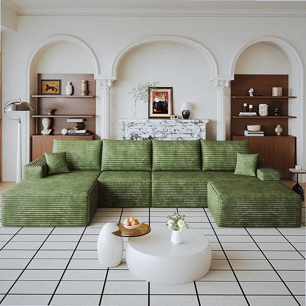 135" Cloud Sectional Sofa w/1 Ottoman,Modern Minimalist Upholstered Couches