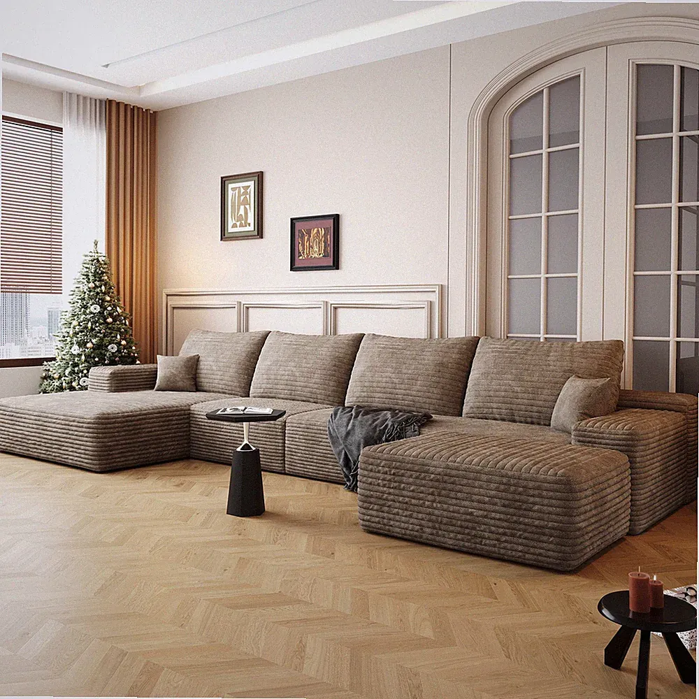 135" Cloud Sectional Sofa with 1 Ottoman,Modern Minimalist Upholstered Couches