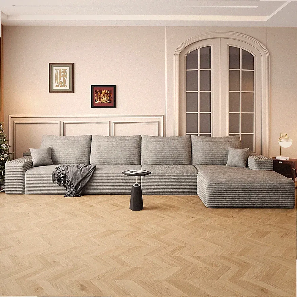 135" Corduroy Couch Sectional Sofa with Chaise L Shape Boneless Cloud Couches