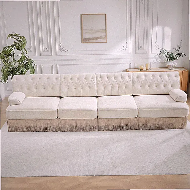 135 Inch Modular Chesterfield Sofa, Beige