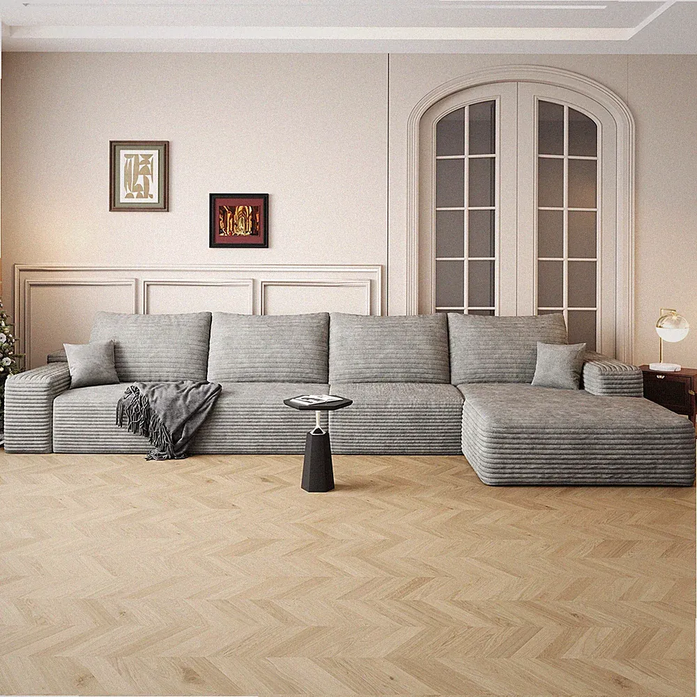135" L-Shape Modular Sectional Sofa with Chaise, Modern Cloud Couch, Grey