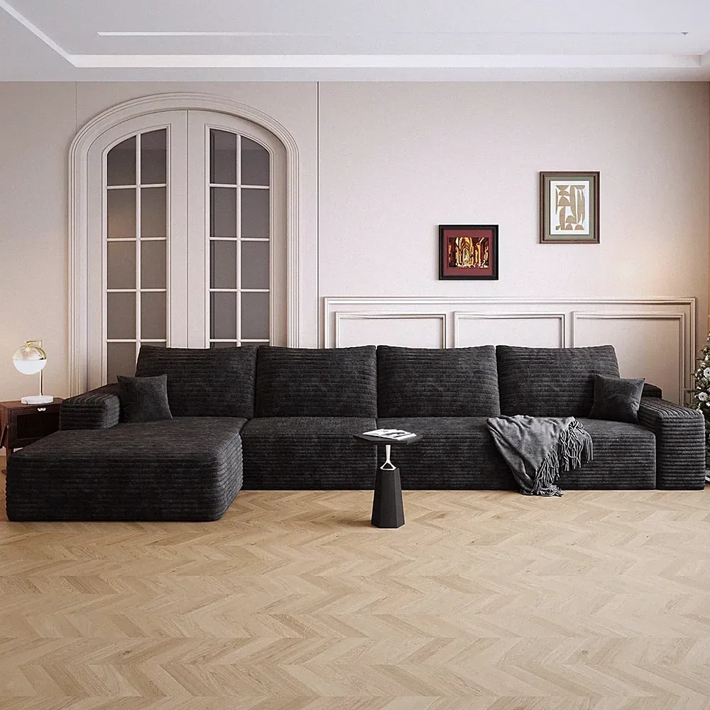 135" Oversized Compressed Sectional Sofa - 33D High-Density Foam Cloud Couch wit