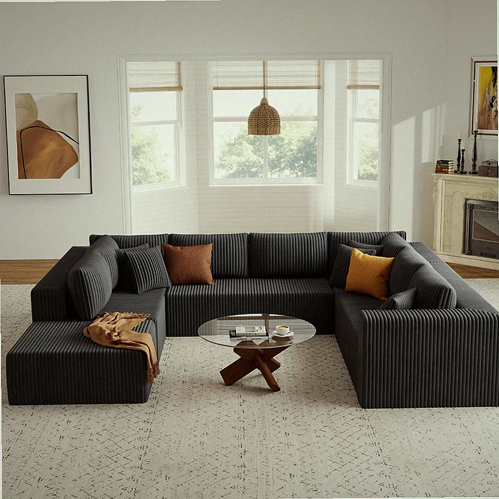 135" Oversized U-Shaped Cloud Sofa Set, No-Assembly Plush Corduroy Modular