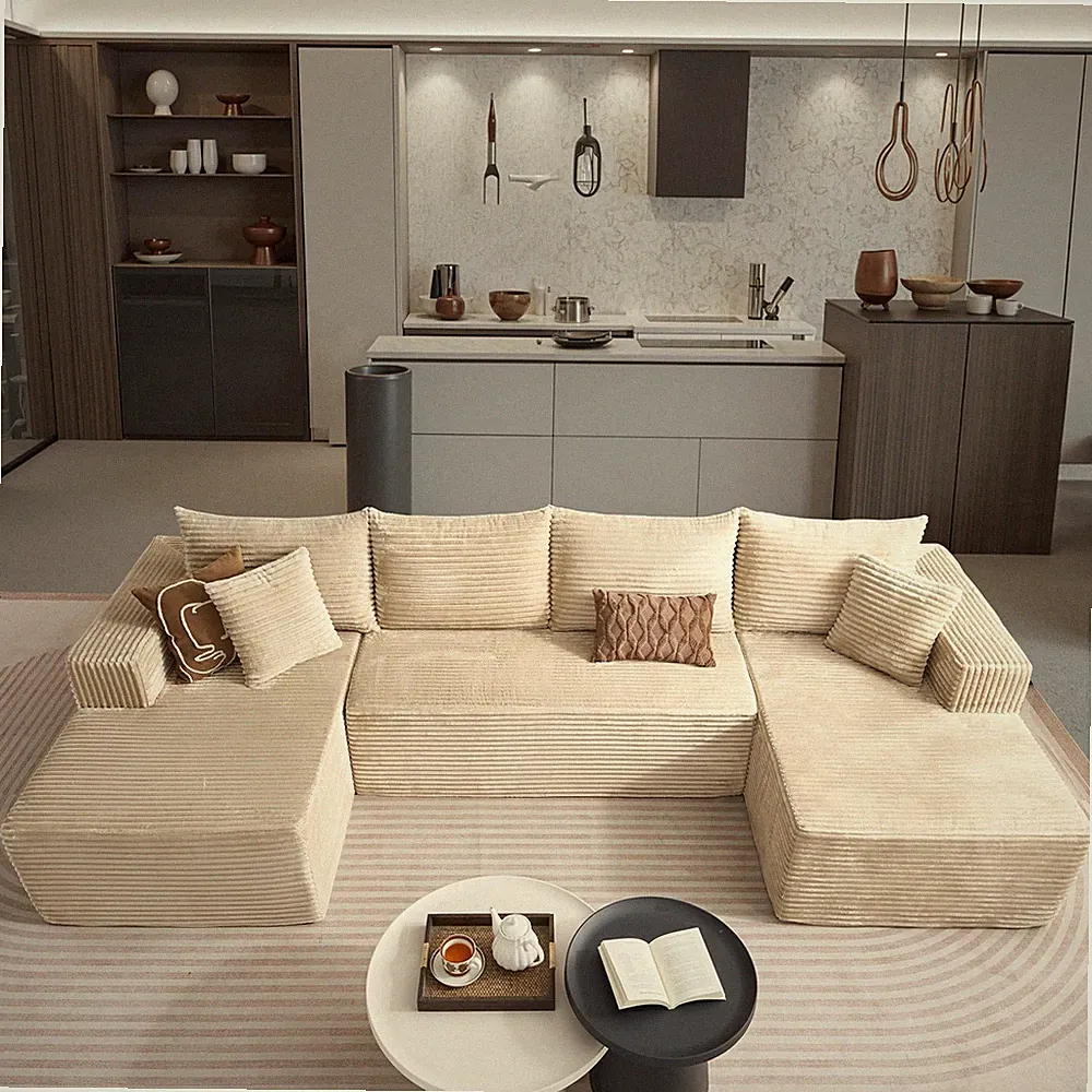 135" Sectional Sofa Set Plush Fabric Armless Loveseat 2 Chaise No Assembly